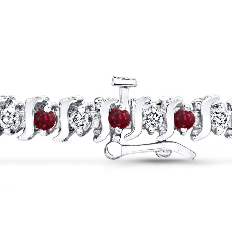 Auriya 3 1/2ct Red Ruby and 3 1/2ctw S-Link Diamond Tennis Bracelet 14k Gold