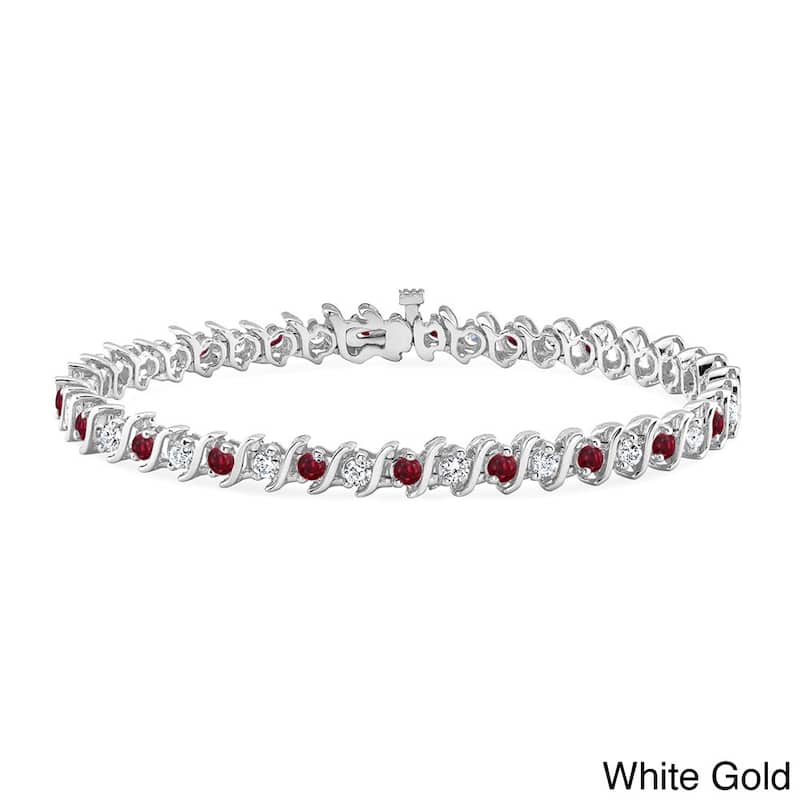Auriya 3 1/2ct Red Ruby and 3 1/2ctw S-Link Diamond Tennis Bracelet 14k Gold - White
