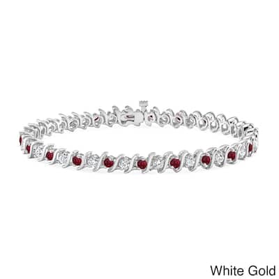 Auriya 3 1/2ct Red Ruby and 3 1/2ctw S-Link Diamond Tennis Bracelet 14k Gold