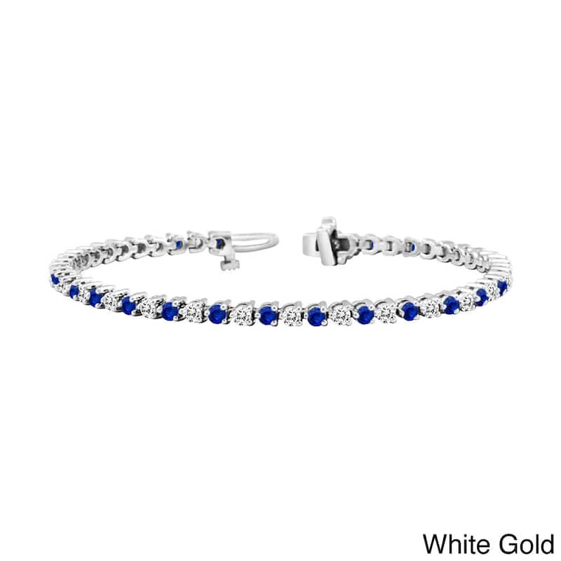 Auriya 3 1/2ct Blue Sapphire and 3 1/2ct TW 3-Prong Diamond Tennis Bracelet 14k Gold - White