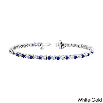 Auriya 3 1/2ct Blue Sapphire and 3 1/2ct TW 3-Prong Diamond Tennis Bracelet 14k Gold