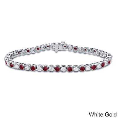 Auriya 5ct Red Ruby and 5cttw Diamond Tennis Bracelet 14k Gold
