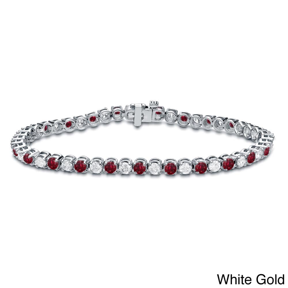 Auriya 5ct Red Ruby and 5cttw Diamond Tennis Bracelet 14k Gold