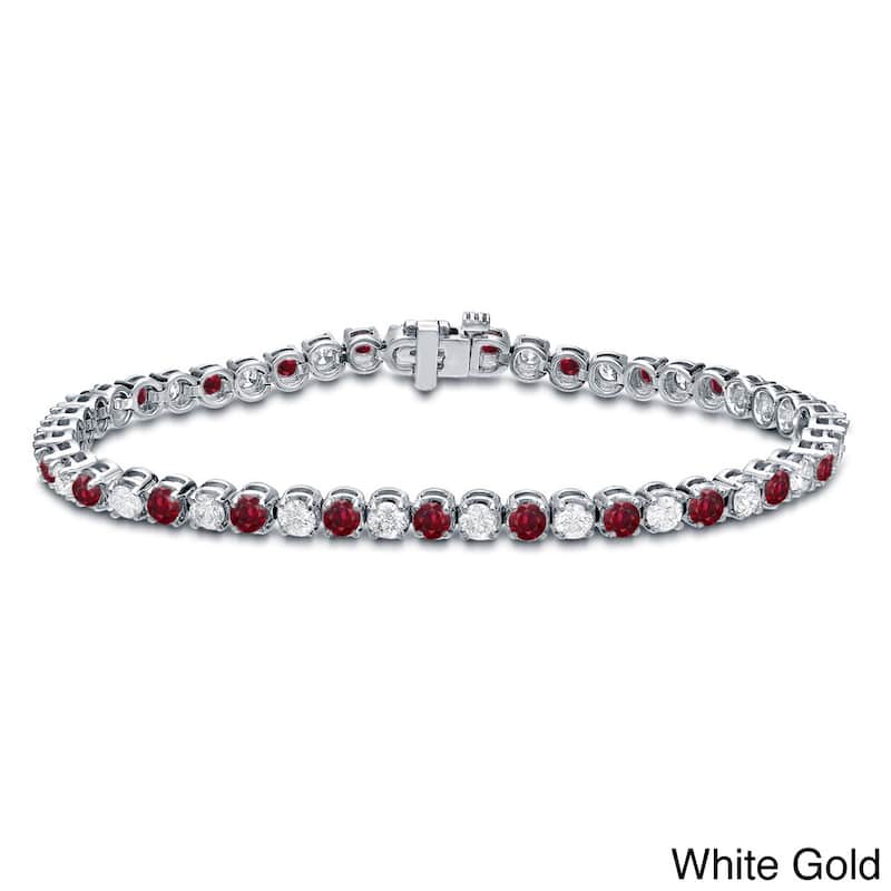 Auriya 5ct Red Ruby and 5cttw Diamond Tennis Bracelet 14k Gold - White