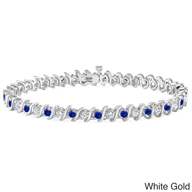 Auriya 5ct Blue Sapphire and 5ctw S-Link Diamond Tennis Bracelet 14k Gold - White