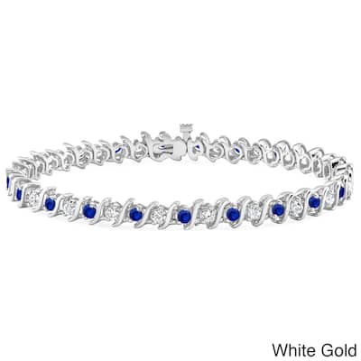 Auriya 5ct Blue Sapphire and 5ctw S-Link Diamond Tennis Bracelet 14k Gold
