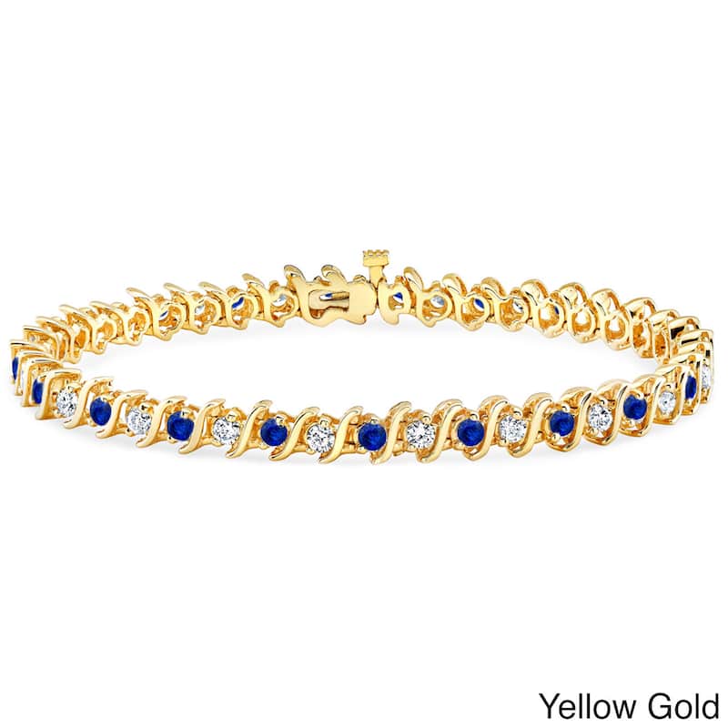 Auriya 5ct Blue Sapphire and 5ctw S-Link Diamond Tennis Bracelet 14k Gold - Yellow