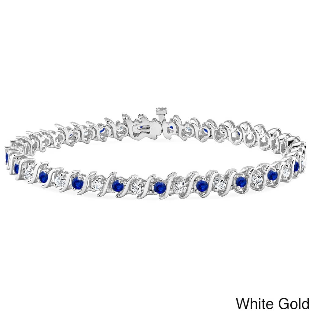 Auriya 5ct Blue Sapphire and 5ctw S-Link Diamond Tennis Bracelet 14k Gold