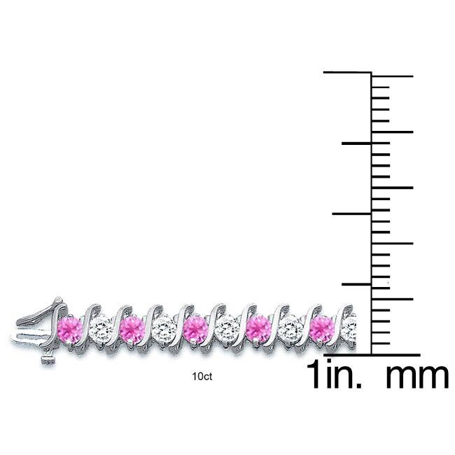 Auriya 5ct Pink Sapphire and 5ctw S-Link Diamond Tennis Bracelet 14k Gold