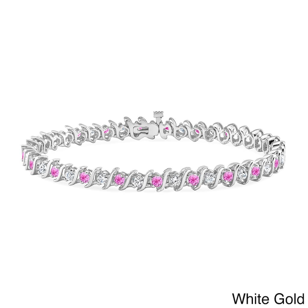 Auriya 5ct Pink Sapphire and 5ctw S-Link Diamond Tennis Bracelet 14k Gold