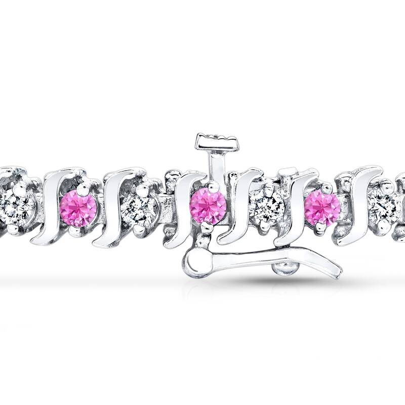 Auriya 5ct Pink Sapphire and 5ctw S-Link Diamond Tennis Bracelet 14k Gold