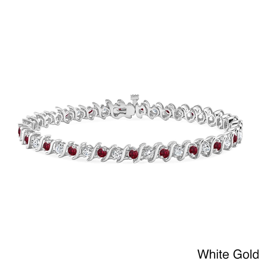 Auriya 5ct Red Ruby and 5ctw S-Link Diamond Tennis Bracelet 14k Gold