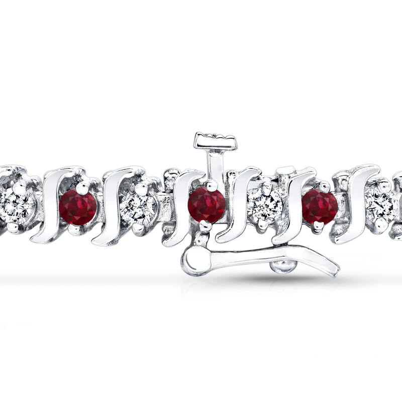 Auriya 5ct Red Ruby and 5ctw S-Link Diamond Tennis Bracelet 14k Gold