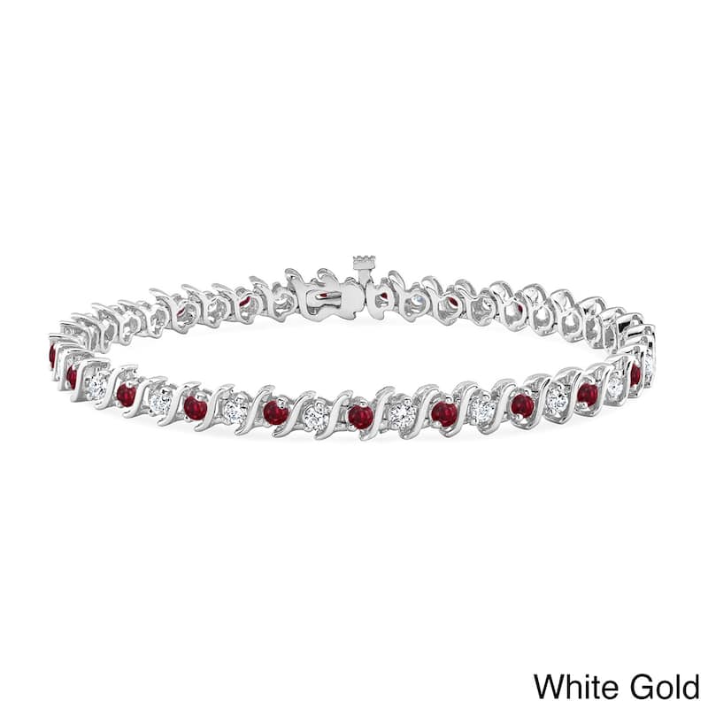 Auriya 5ct Red Ruby and 5ctw S-Link Diamond Tennis Bracelet 14k Gold - White
