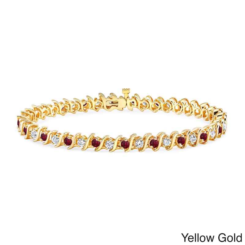 Auriya 5ct Red Ruby and 5ctw S-Link Diamond Tennis Bracelet 14k Gold - Yellow
