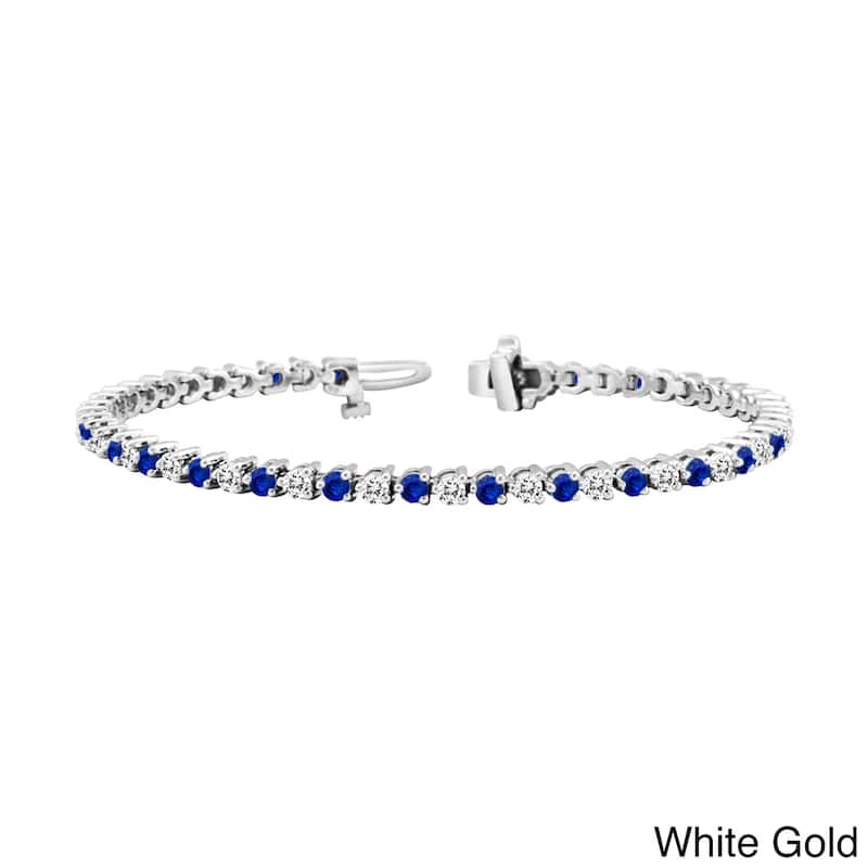 Auriya 2 1/2ct Blue Sapphire and 2 1/2ct TW 3-Prong Diamond Tennis Bracelet 14k Gold - White