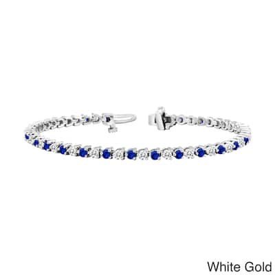 Auriya 2 1/2ct Blue Sapphire and 2 1/2ct TW 3-Prong Diamond Tennis Bracelet 14k Gold