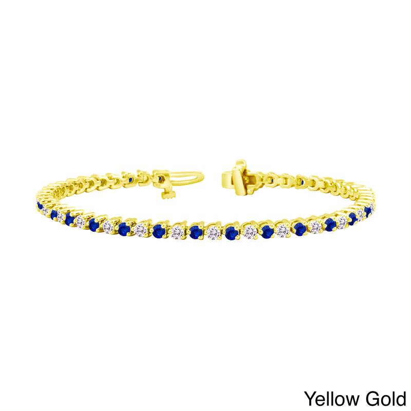 Auriya 2 1/2ct Blue Sapphire and 2 1/2ct TW 3-Prong Diamond Tennis Bracelet 14k Gold - Yellow