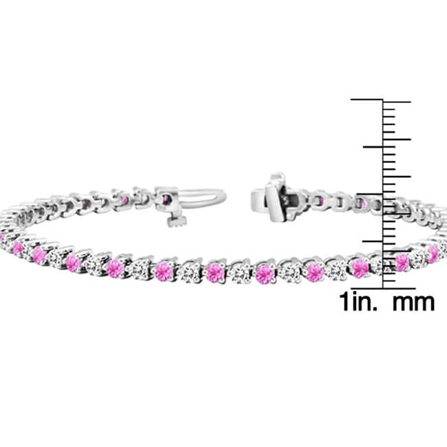 Auriya 2 1/2ct Pink Sapphire and 2 1/2ct TW 3-Prong Diamond Tennis Bracelet 14k Gold