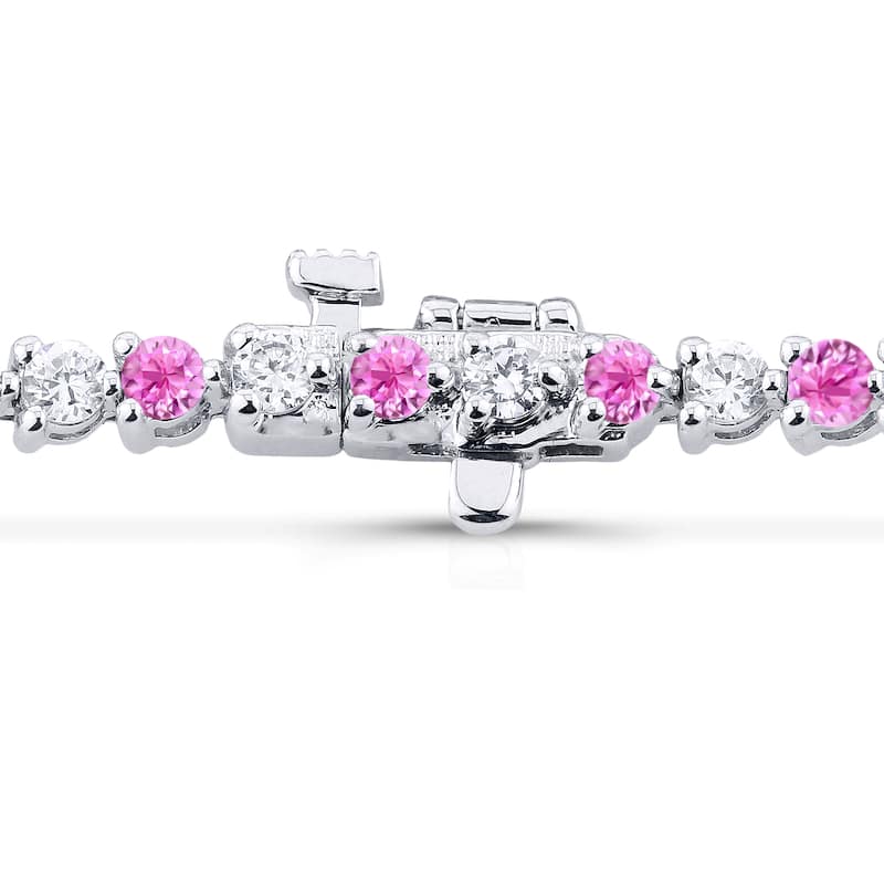Auriya 2 1/2ct Pink Sapphire and 2 1/2ct TW 3-Prong Diamond Tennis Bracelet 14k Gold
