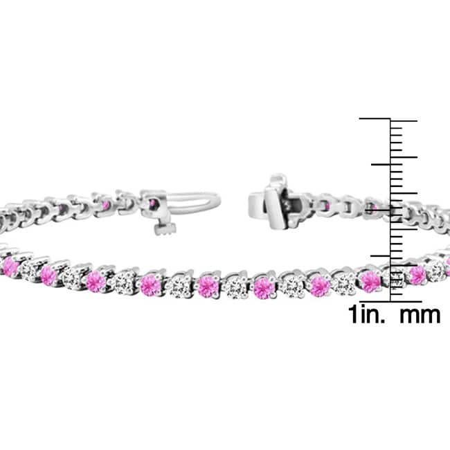 Auriya 3 1/2ct Pink Sapphire and 3 1/2ct TW 3-Prong Diamond Tennis Bracelet 14k Gold