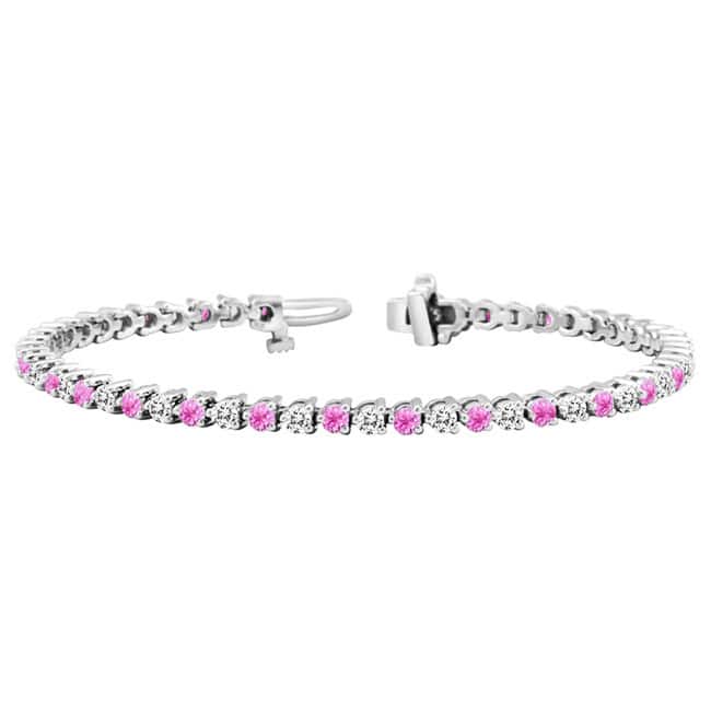 Auriya 3 1/2ct Pink Sapphire and 3 1/2ct TW 3-Prong Diamond Tennis Bracelet 14k Gold - White