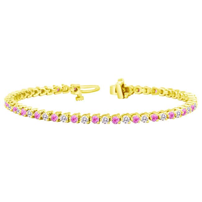 Auriya 3 1/2ct Pink Sapphire and 3 1/2ct TW 3-Prong Diamond Tennis Bracelet 14k Gold - Yellow