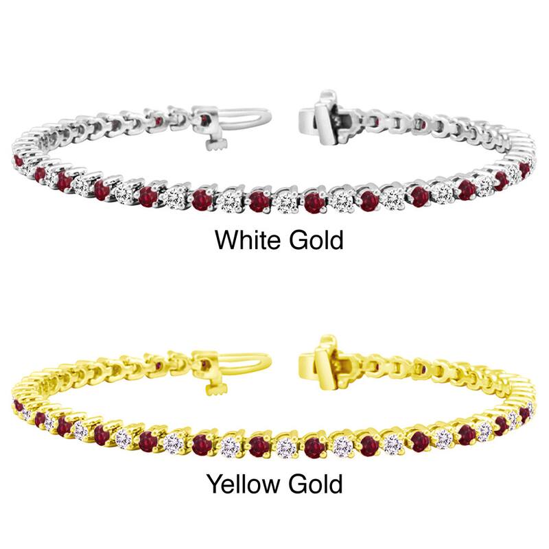 Auriya 2 1/2ct Red Ruby and 2 1/2ct TW 3-Prong Diamond Tennis Bracelet 14k Gold