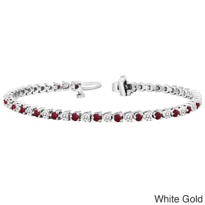 Auriya 3 1/2ct Red Ruby and 3 1/2ct TW 3-Prong Diamond Tennis Bracelet 14k Gold
