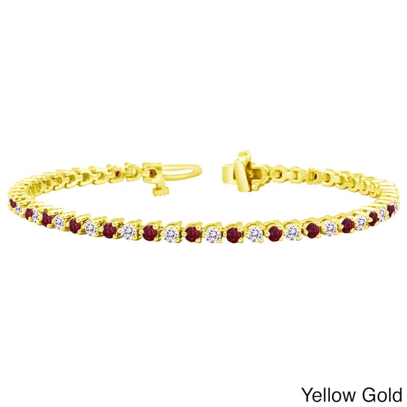Auriya 3 1/2ct Red Ruby and 3 1/2ct TW 3-Prong Diamond Tennis Bracelet 14k Gold - Yellow