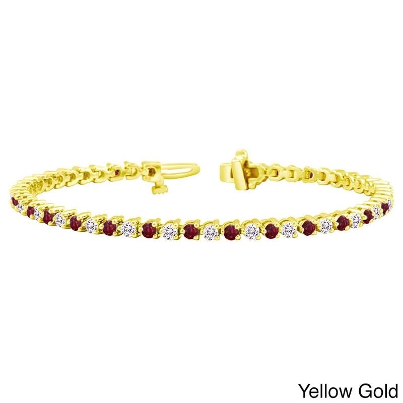 Auriya 5ct Ruby and 5ct TW Diamond Tennis Bracelet 14k Gold - Yellow