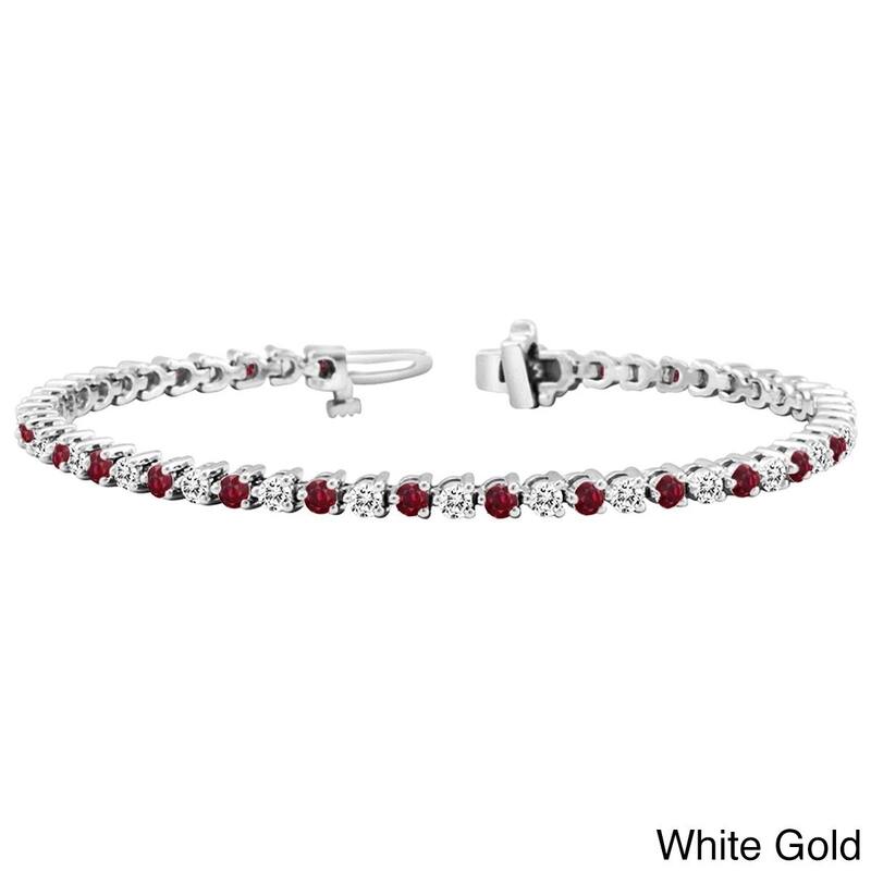 Auriya 5ct Ruby and 5ct TW Diamond Tennis Bracelet 14k Gold - White
