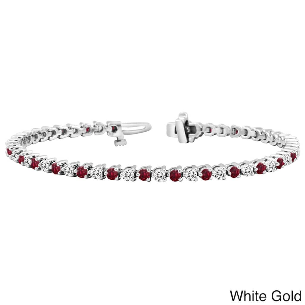 Auriya 5ct Ruby and 5ct TW Diamond Tennis Bracelet 14k Gold