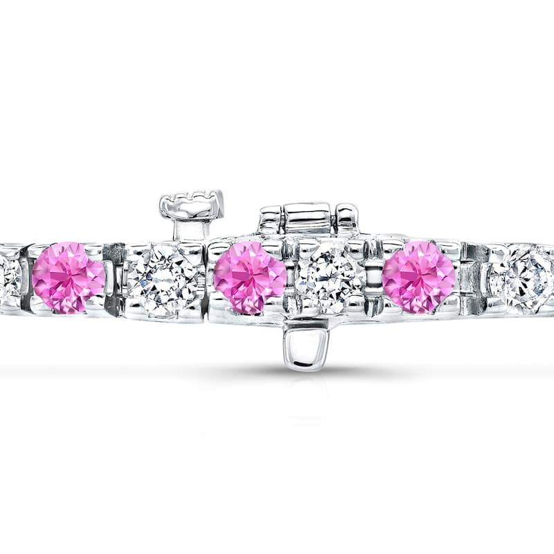 Auriya 1 1/2ct Pink Sapphire and 1 1/2ctw Diamond Tennis Bracelet 14k Gold