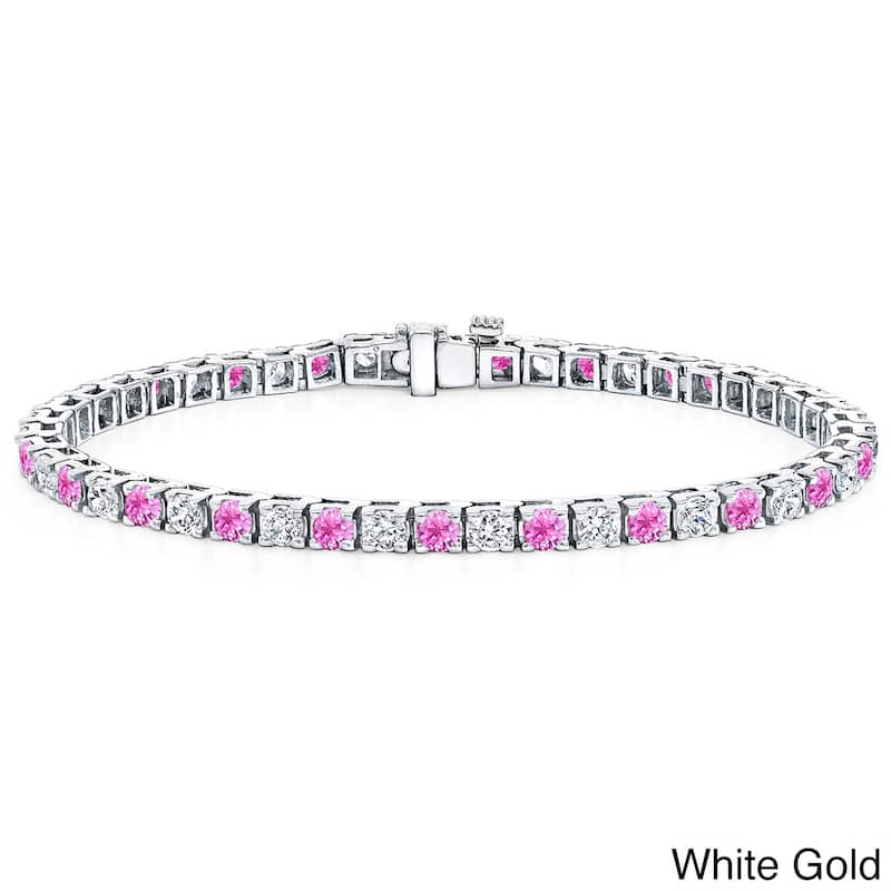 Auriya 1 1/2ct Pink Sapphire and 1 1/2ctw Diamond Tennis Bracelet 14k Gold - White