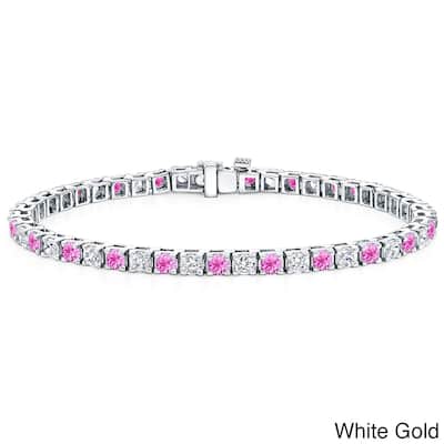 Auriya 1 1/2ct Pink Sapphire and 1 1/2ctw Diamond Tennis Bracelet 14k Gold