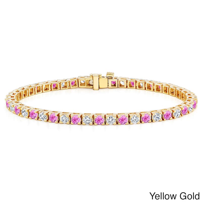 Auriya 1 1/2ct Pink Sapphire and 1 1/2ctw Diamond Tennis Bracelet 14k Gold - Yellow
