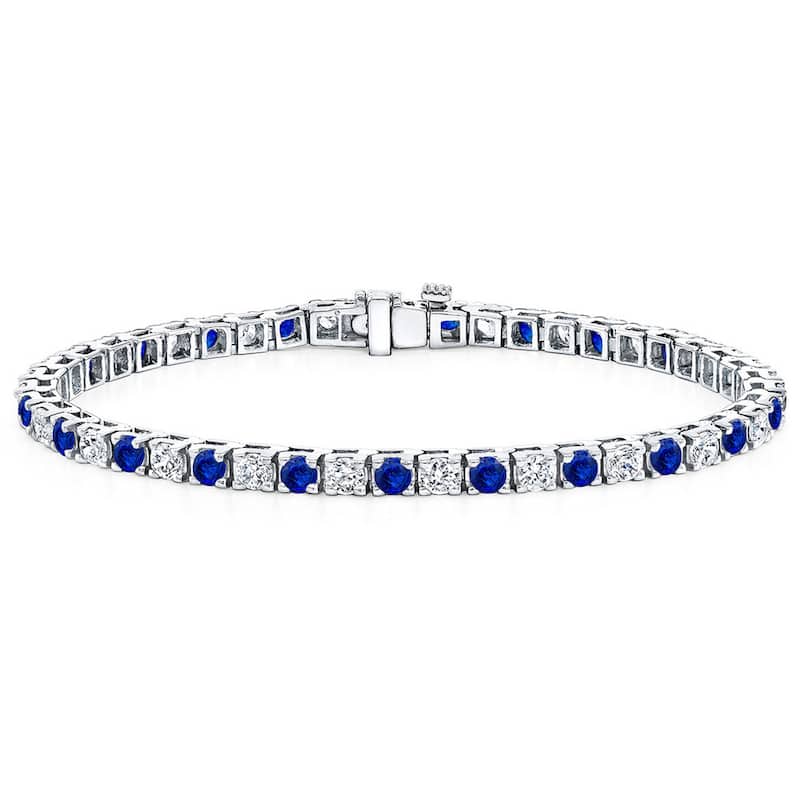 Auriya 1 1/2ct Blue Sapphire and 1 1/2ctw Diamond Tennis Bracelet 14k Gold - White