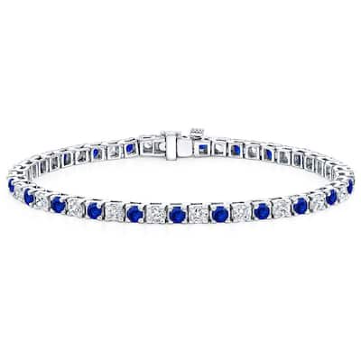 Auriya 1 1/2ct Blue Sapphire and 1 1/2ctw Diamond Tennis Bracelet 14k Gold