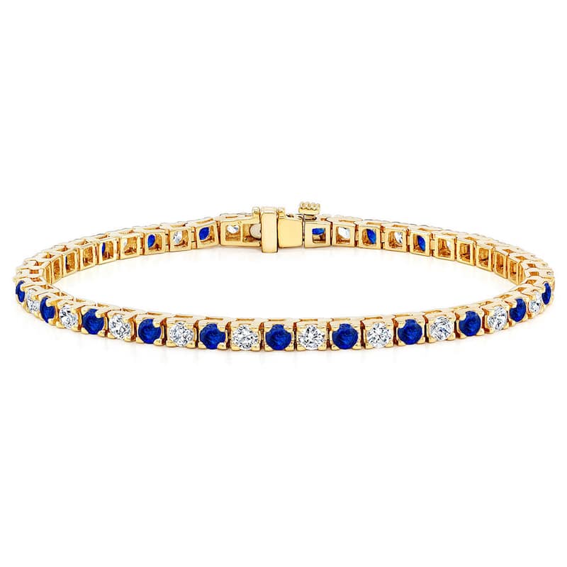Auriya 1 1/2ct Blue Sapphire and 1 1/2ctw Diamond Tennis Bracelet 14k Gold - Yellow