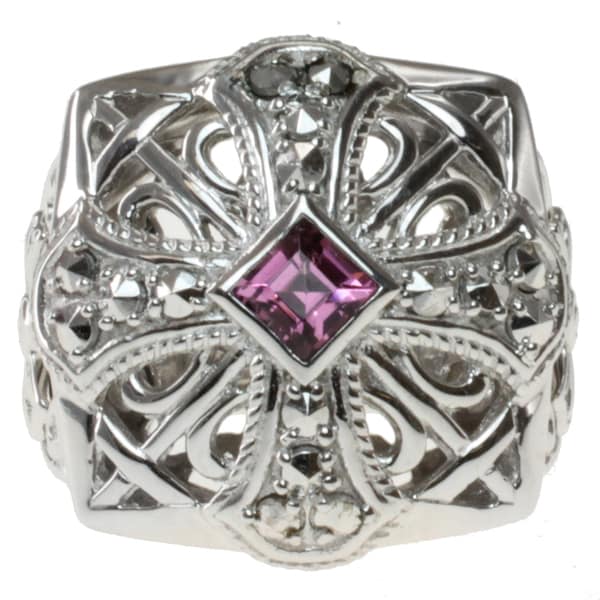 Dallas Prince Sterling Silver Rhodolite and Marcasite Ring