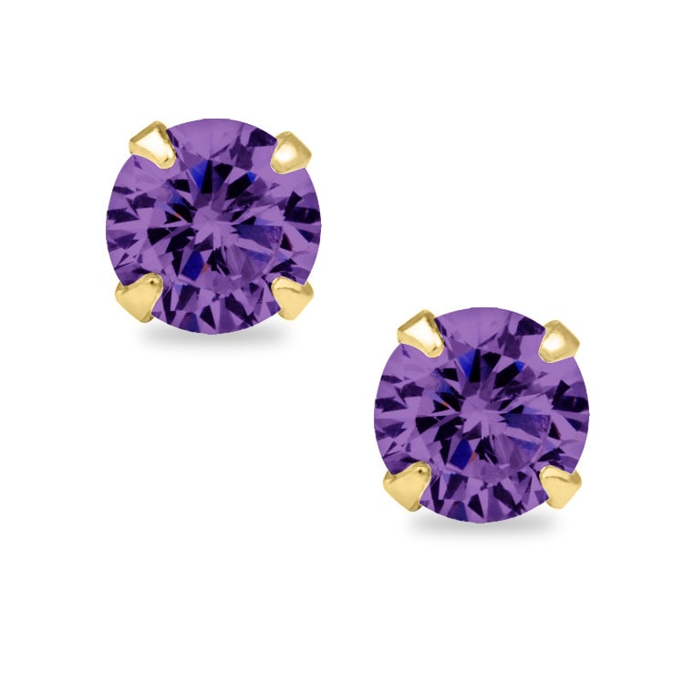 Amethyst Birthstone CZ Stud Earrings 14K Solid Yellow Gold Child Safe Screw Back Amethyst Birthstone CZ Stud Earrings 14K Solid Yellow Gold Child Safe Screw Back