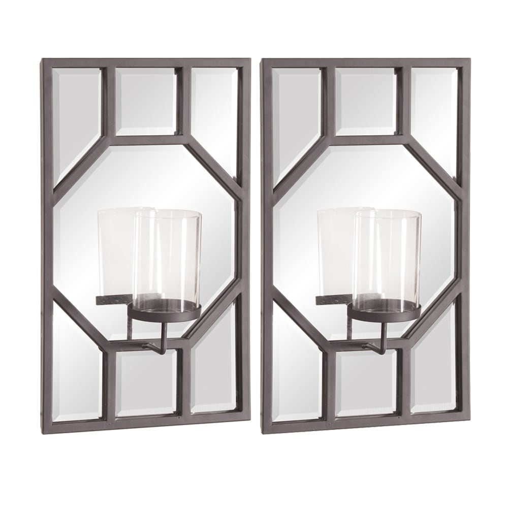 Titanium Octagonal Glass Hurricane Wall Sconce Set