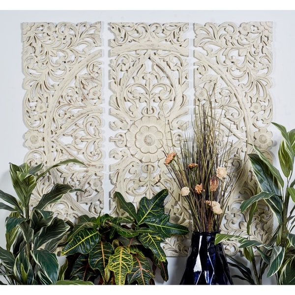 16” x 48” Set of 3 Hand-Carved Distressed Wood Wall Panels by Studio 350