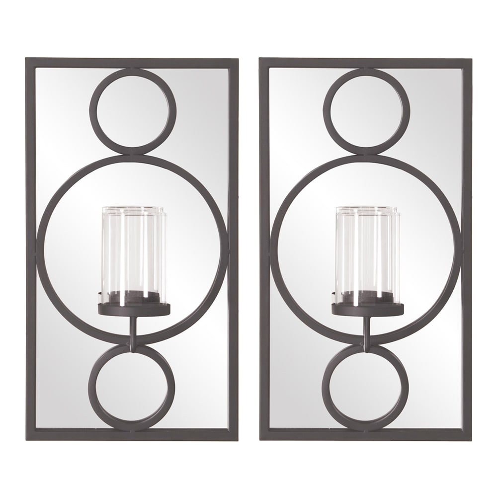 Titanium Circular Glass Hurricane Wall Sconce Set