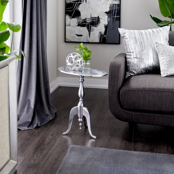 Traditional 22 Inch Silver Aluminum Oval Accent Table by Studio 350