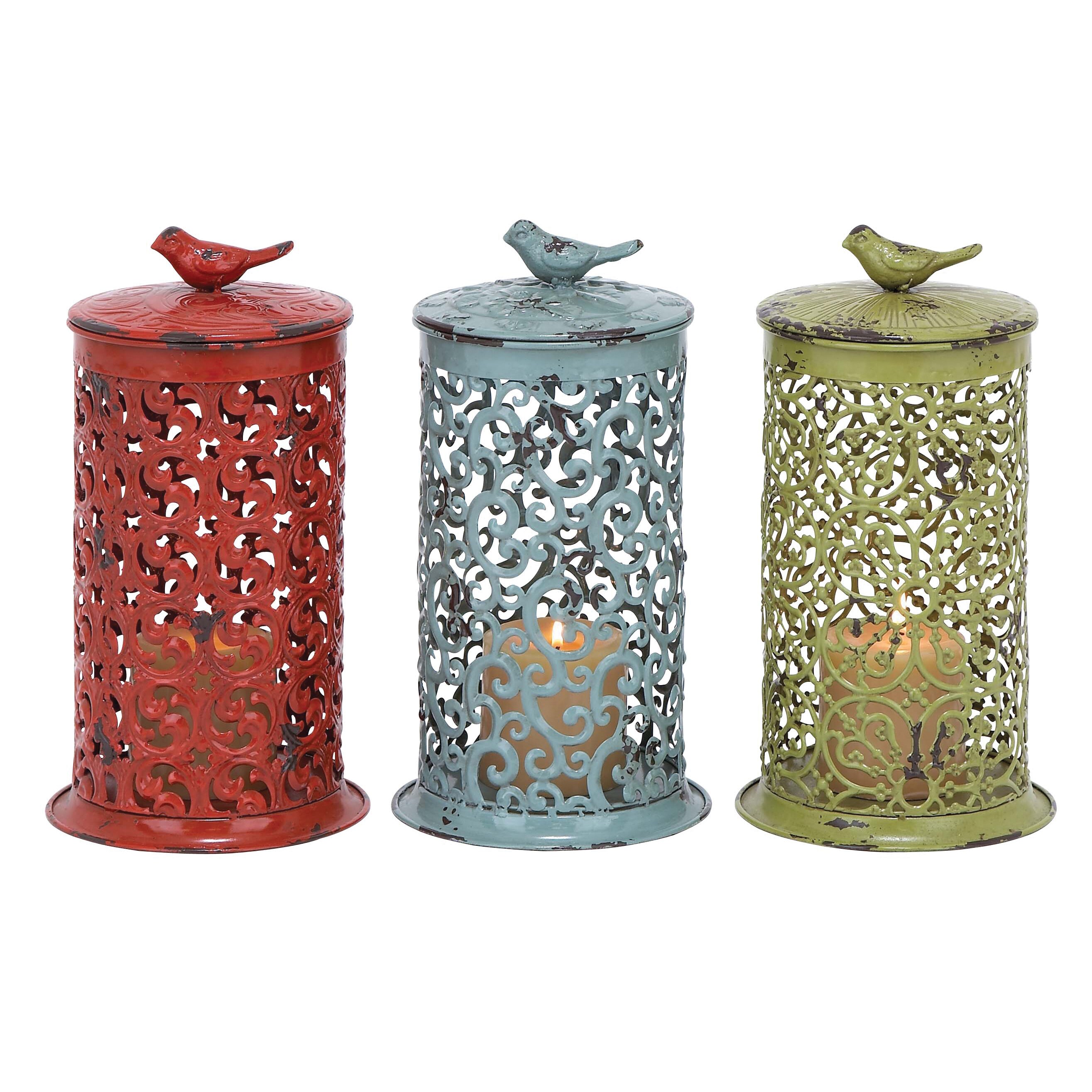 Multi colored Metal Lantern Set (set Of 3) (Red/ green/ blueRobust construction with artistic designMaterials Made of high quality metalDimensions 12 inches high x 7 inches in diameter )
