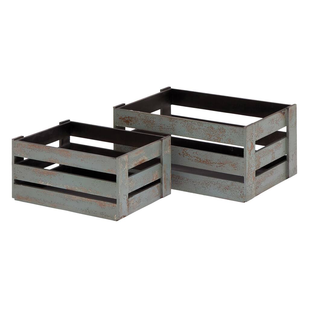 Grey Wood Crates (Set of 2)