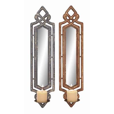Wooden Mirror Candle Stands (Set of 2)