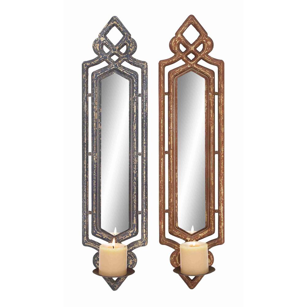 Wooden Mirror Candle Stands (Set of 2)